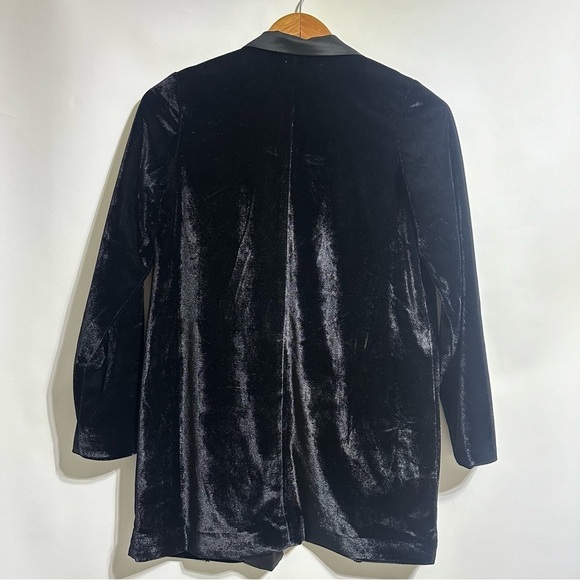 BB Dakota Black Crushed Velvet & Satin Tuxedo longline Blazer - Picture 6 of 8